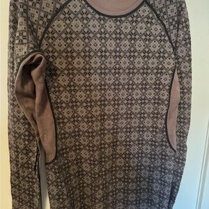 Kari Traa Brown and Black Long Sleeve Baselayer Wool Top XL